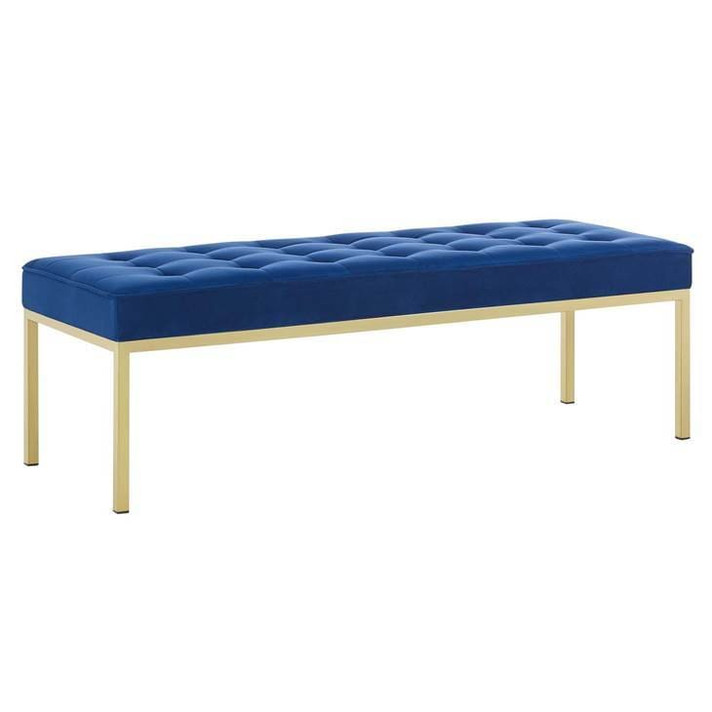 Loft Large Gold Leg Velvet Bench, Navy