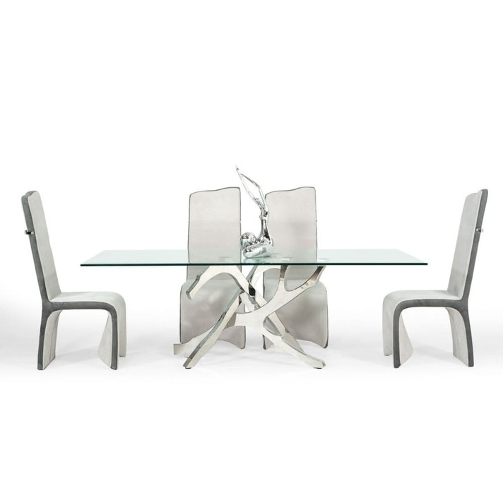 Branching Modern Glass & Silver Dining Table