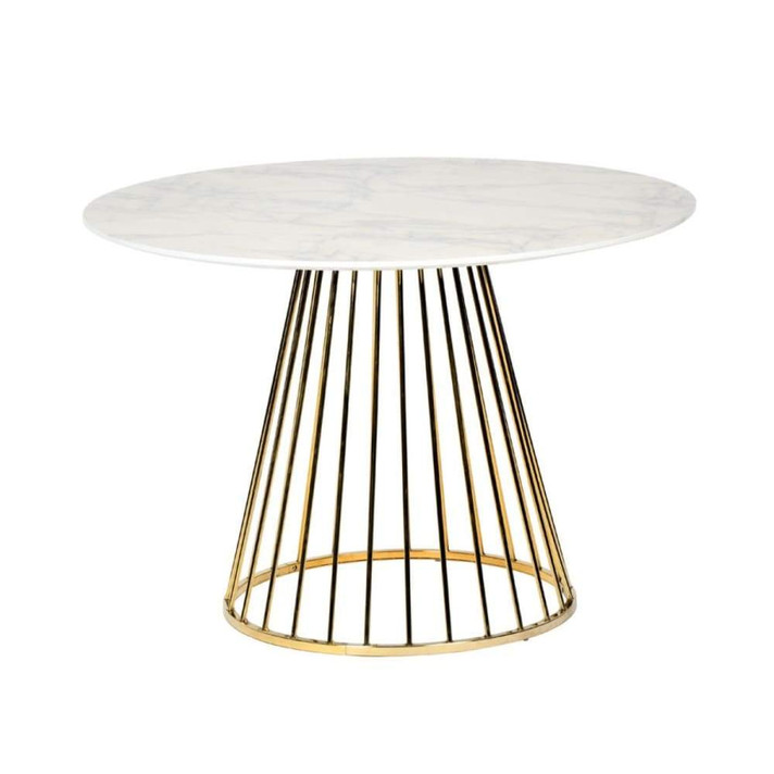 Karla Dining Table White & Gold, Round Faux Marble
