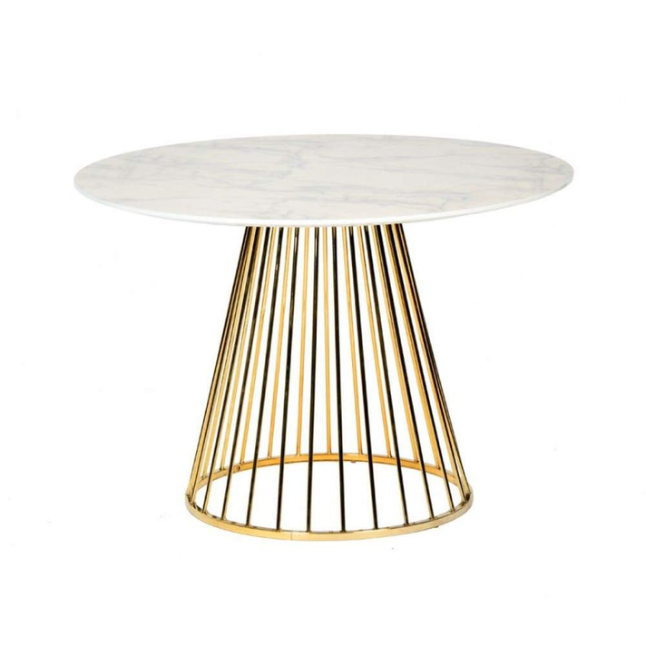 Karla Dining Table White & Gold, Round Faux Marble