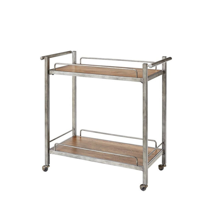 Jamie Pine Veneer Silver Metal Bar Cart