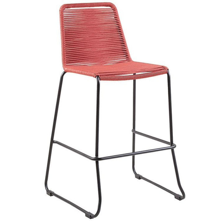 Shasta 30" Outdoor Metal and Brick Red Rope Stackable Barstool