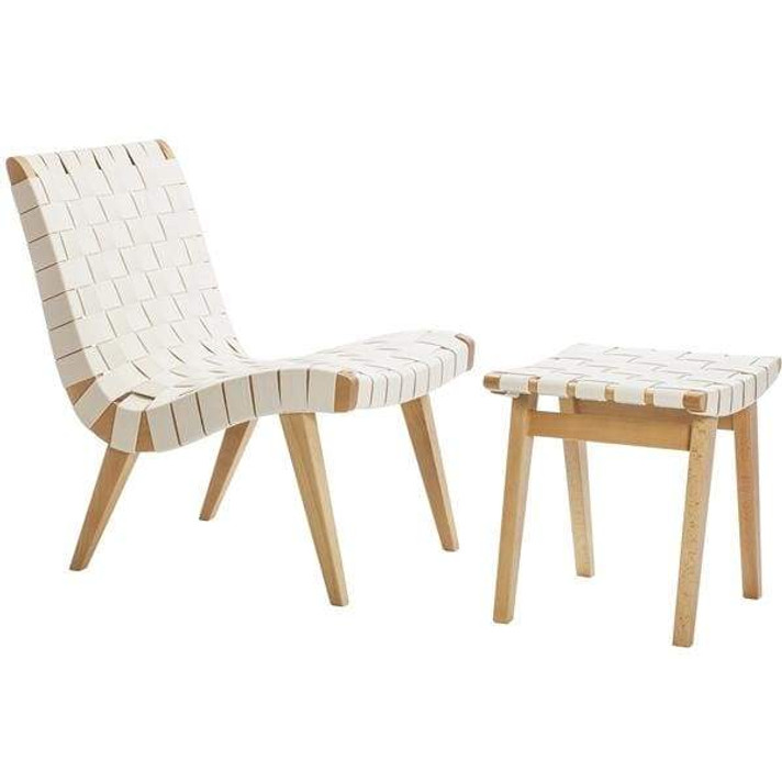 Risom Lounge Chair & Ottoman White, Natural