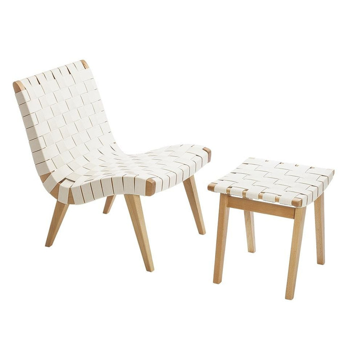 Risom Lounge Chair & Ottoman White, Natural