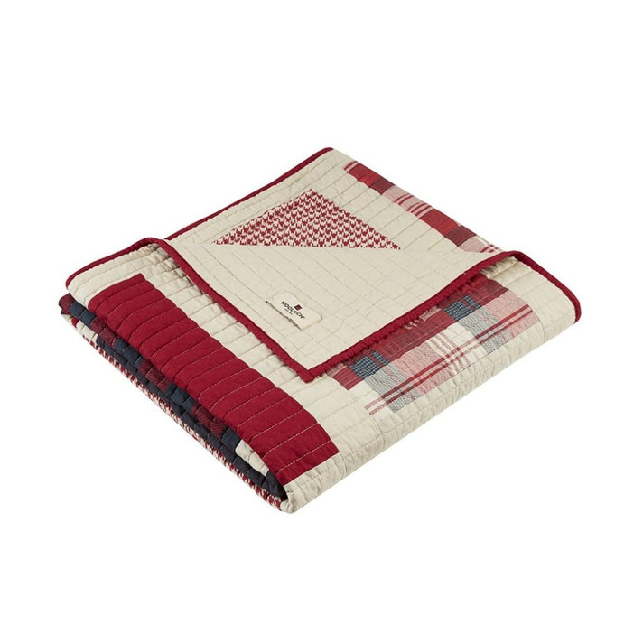 Huntington Oversized Cotton Quilted Throw, Red