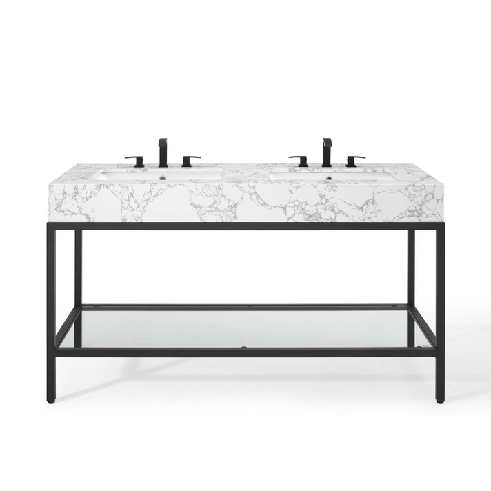 Kingston 60" Black Stainless Steel Bathroom Vanity