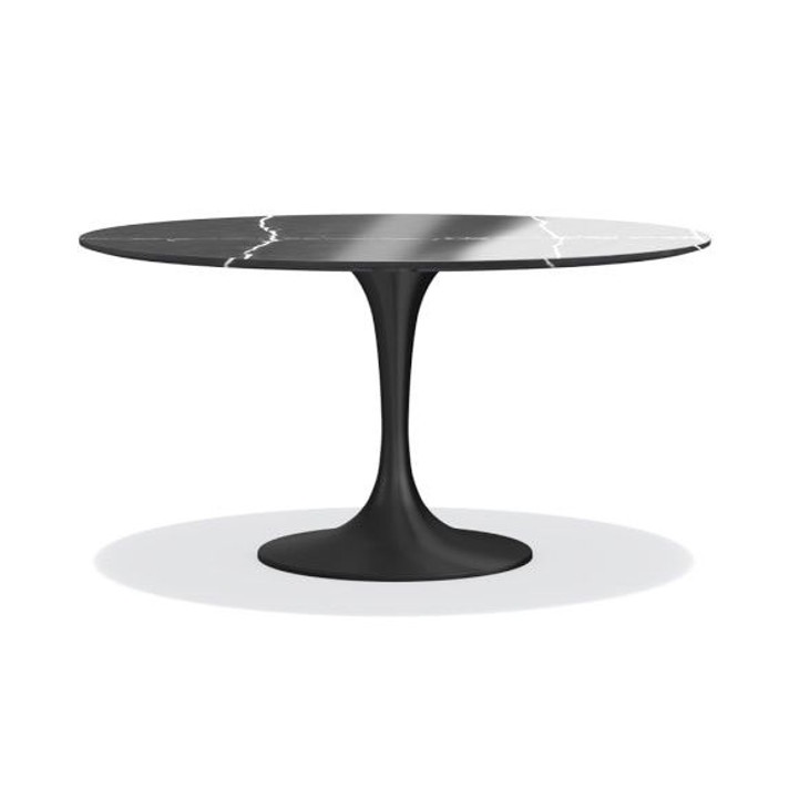Pedestal Design 47" Black Ceramic Marble Dining Table, Black Base