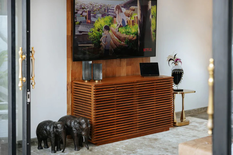 Thorpe 54" Slat Media Sideboard, Natural Teak Wood