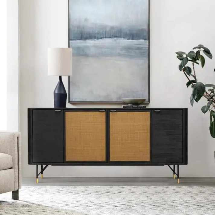 Sarah Sideboard Buffet in Black Acacia with Rattan