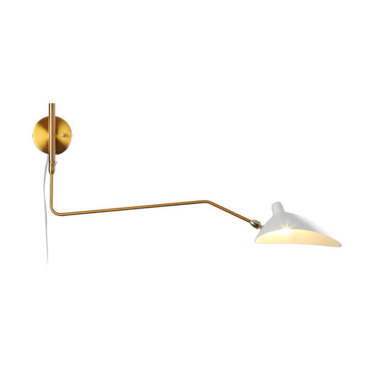 Mouille Edition One Arm Wall Sconce, White + Brass Mouille Edition One Arm Wall Sconce, White + Brass