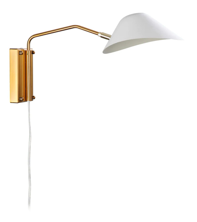 Muhla One Arm Wall Lamp, White + Brass Muhla One Arm Wall Lamp, White + Brass