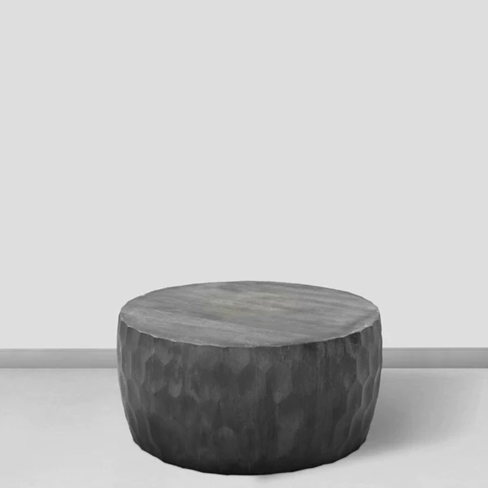 Carved Geometric Drum Coffee Table, Gray