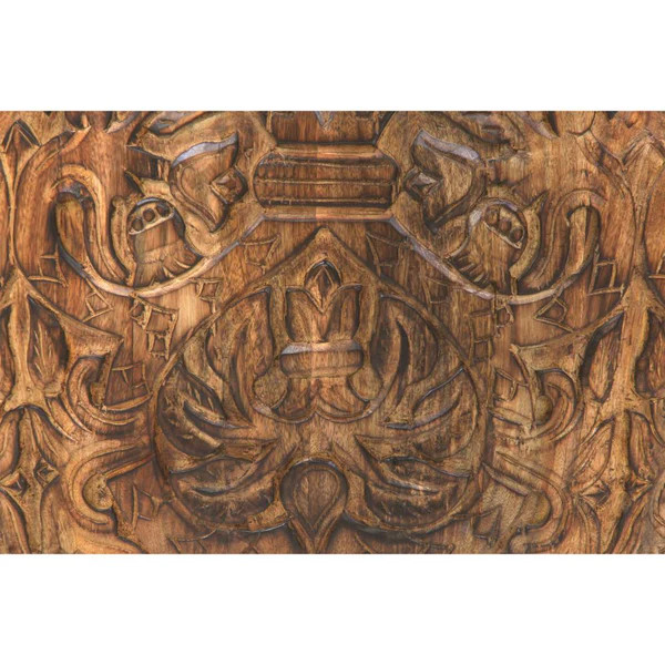 Carved Pattern Drum Coffee Table, Walnut Brown