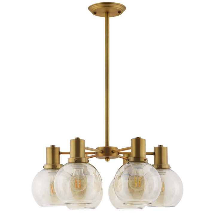 Respond Amber Glass And Brass Pendant Chandelier in Gold