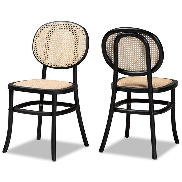 Garland Rattan Weave Dining Chair, Black Wood, Set of 2