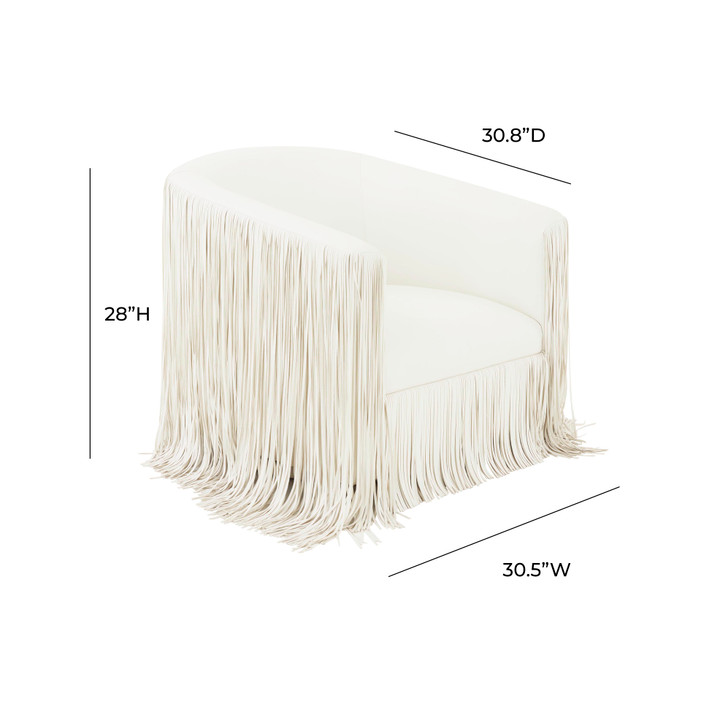 Soirée Fringe Swivel Chair, Ivory