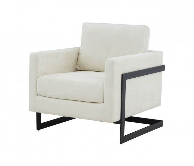 Shane Cream Fabric and Black Metal Accent Chair