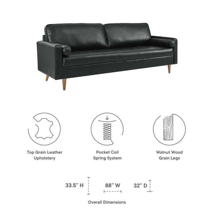 Doppler 88" Leather Sofa, Black