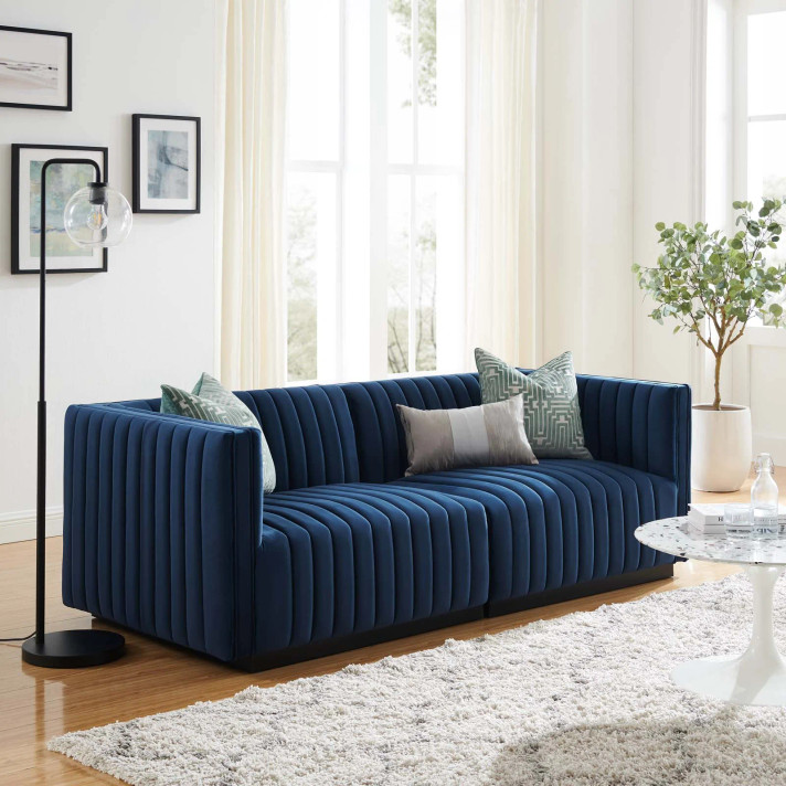 Copeland Performance Velvet Small Sofa, Midnight Blue