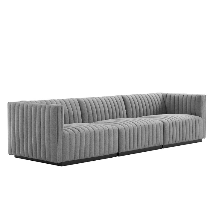 Copeland Tufted Upholstered Fabric Large Sofa, Light Gray