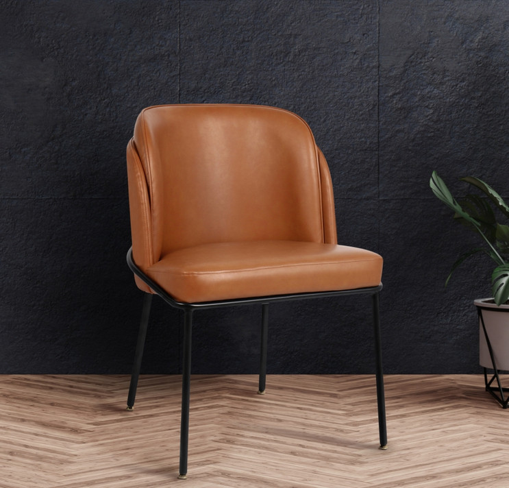 Couple Cognac Vegan Leather Dining Chair, Set of 2