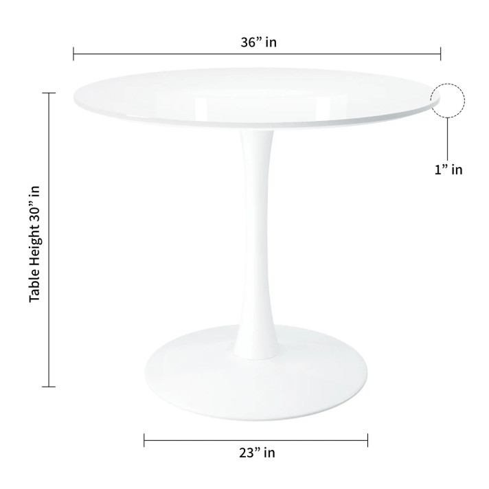 Pedestal Design 36" Wood Top Dining Table, White