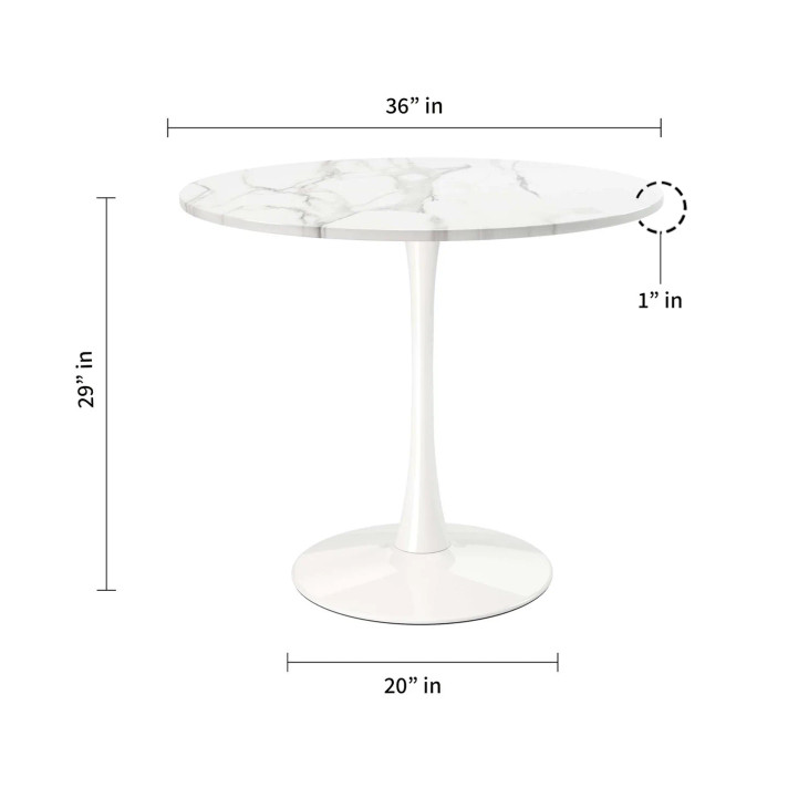 Pedestal Design 36" Wood Top Dining Table, Marble Laminate