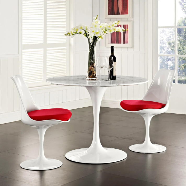 Pedestal Design 40" Round Marble Dining Table, White Base
