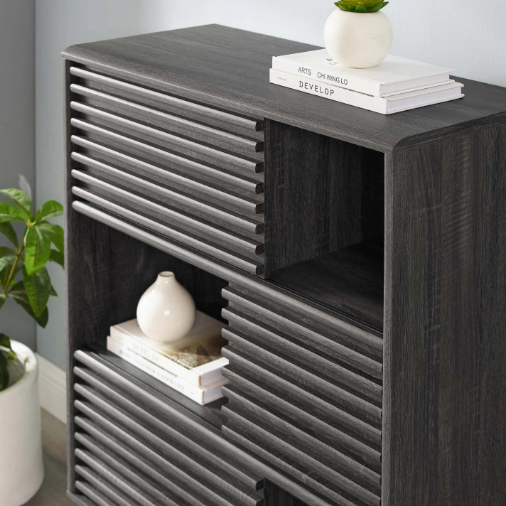 Frank Lloyd Three Tier Display Storage Cabinet Stand, Charcoal