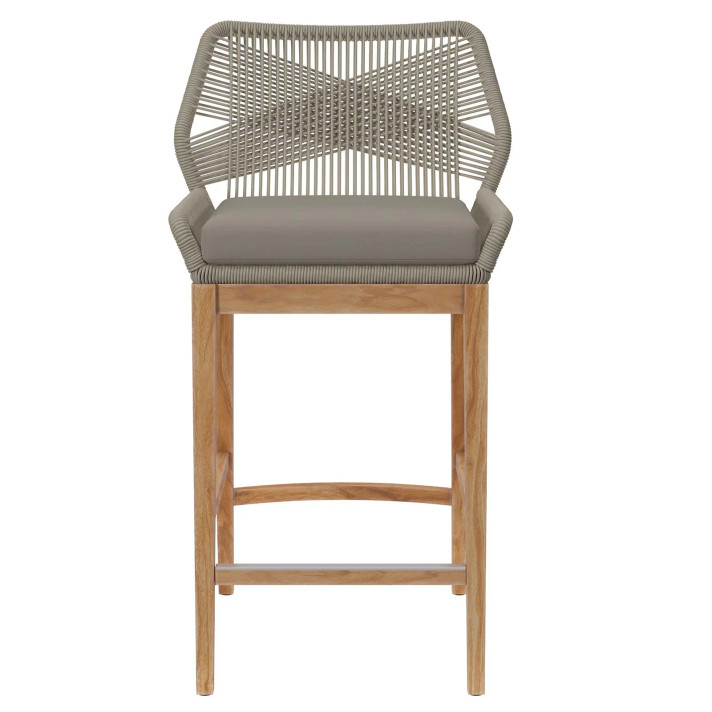 Wellington Outdoor Teak Wood Bar Stool, Gray Greige