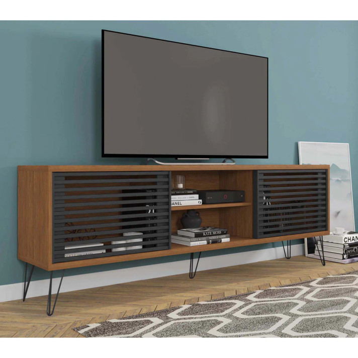 Franklin 71 Inch Wooden TV Stand, Brown and Black