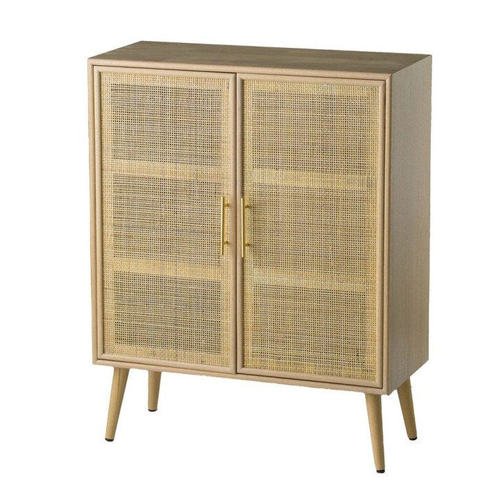 Daria 40 Inch Storage Wood Sideboard Cabinet Natural, Rattan Doors