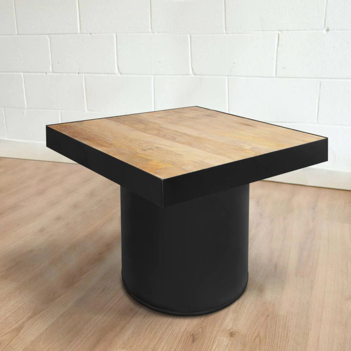 Jaxx Wooden Side Table With Block Metal Base