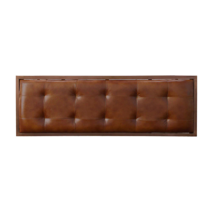 Vance 42 Inch Tufted Accent Bench, Brown Leather Seat