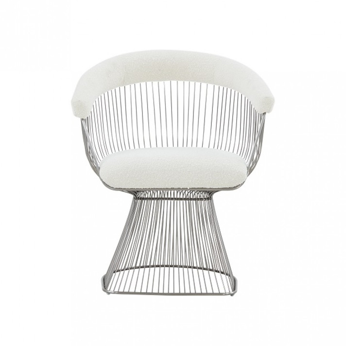 Platner Dining Chair Matte Silver, Sherpa Fabric