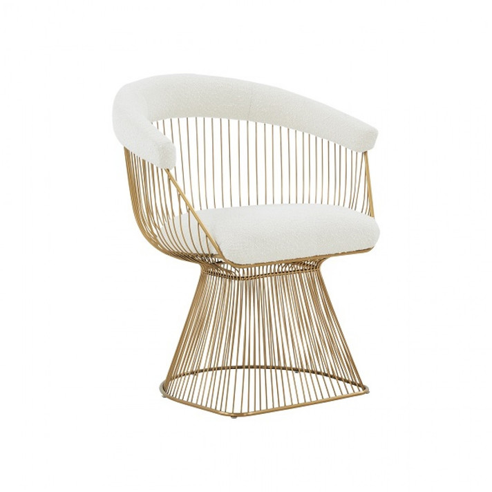 Platner Dining Chair Matte Gold, Sherpa Fabric