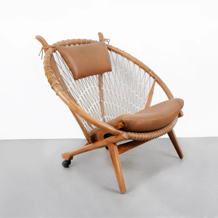 Hoop Chair Teak Wood, Genuine Leather