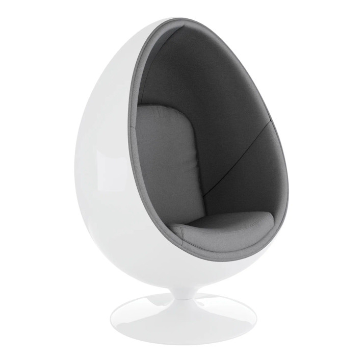 Easter Egg Chair, White Shell, Gray Fabric
