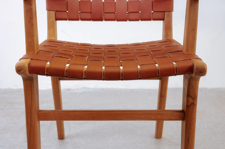 Risom Arm Chair, Brown Leather