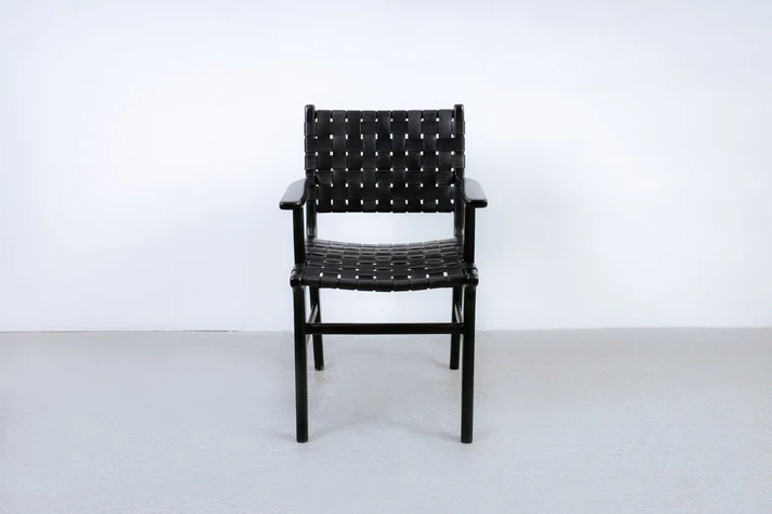 Risom Arm Chair, Black Leather