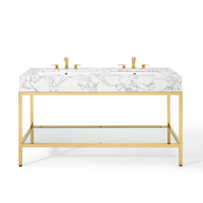 Kingston 60" Gold Stainless Steel Bathroom Vanity