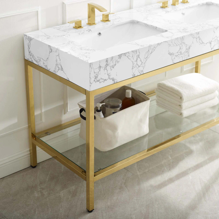 Kingston 60" Gold Stainless Steel Bathroom Vanity