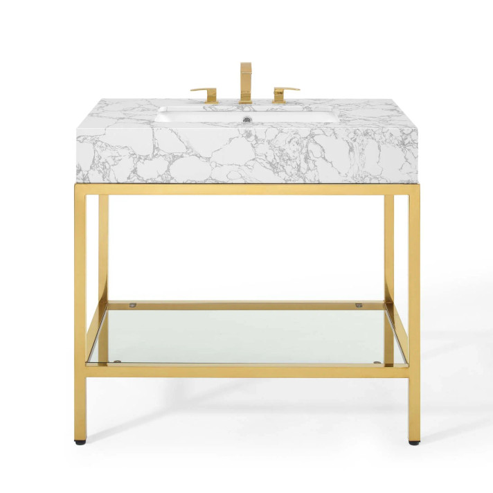 Kingston 36" Gold Stainless Steel Bathroom Vanity