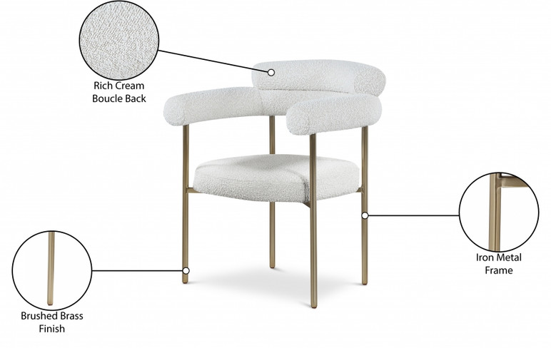 Nebula Boucle Fabric Dining Chair Brushed Brass, Set of 2