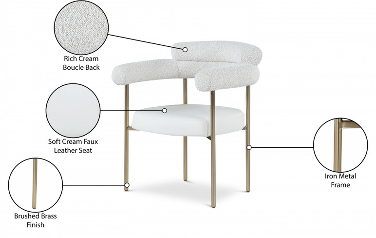 Nebula Boucle Fabric Dining Chair Brushed Brass and Vegan Leather, Set of 2