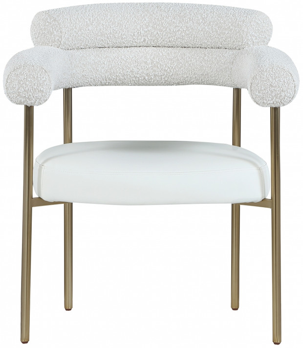 Nebula Boucle Fabric Dining Chair Brushed Brass and Vegan Leather, Set of 2