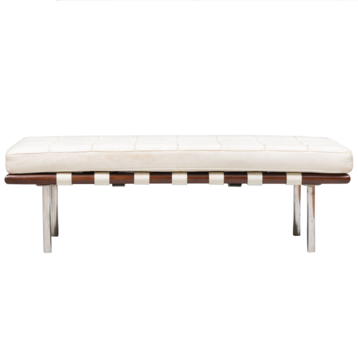 Pavilion Leather Bench, White & Walnut