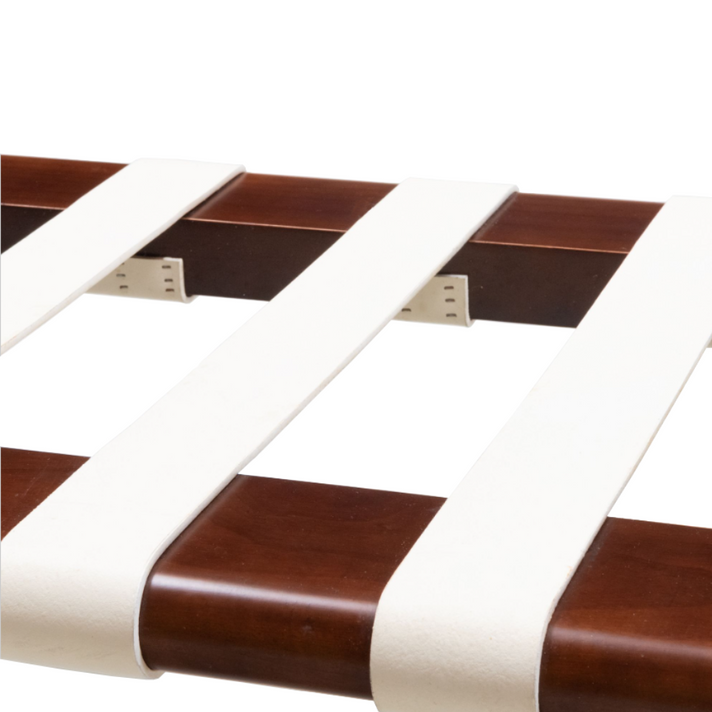 Pavilion Leather Bench, White & Walnut