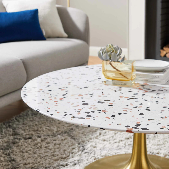 Pedestal Design 36" Round Terrazzo Coffee Table