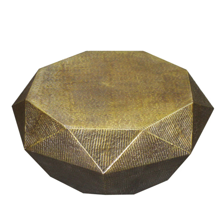 Octagon Geometric Aluminum Coffee Table, Antique Brass